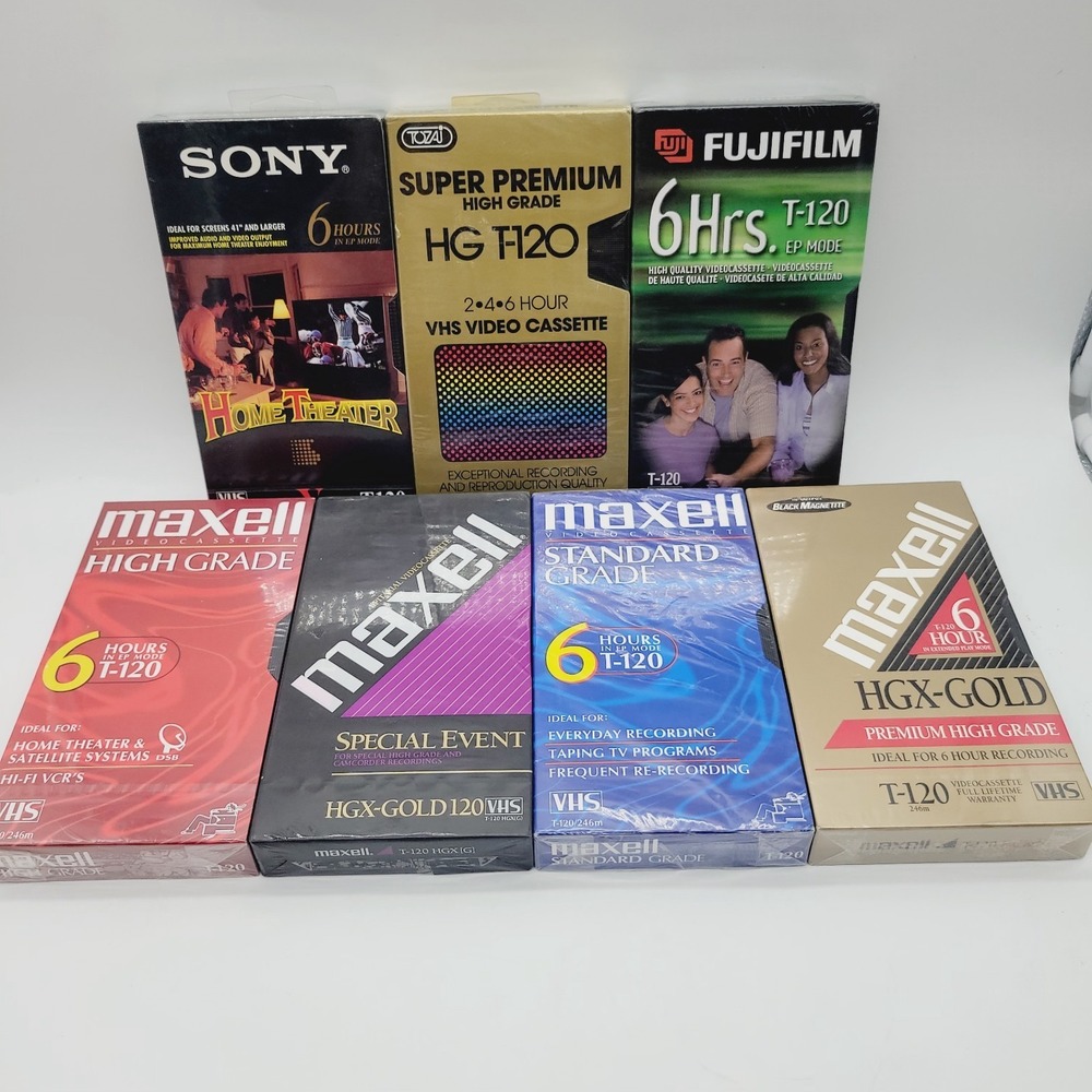 Lot 7 Blank VHS Video Cassette Tapes Media Premium & Standard Mix T-120 SEALED